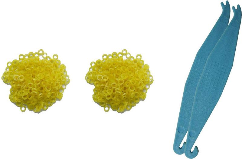 Dentosmile Orthodontic Intraoral Latex Elastics | Dental elastics band | Tooth Colours, |Size 1/8" - 4.5 Oz| pack of 2 pcs ( 200 elastics ) + 1 placer with each pack Rubber Band  (Yellow)