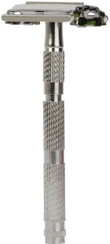 ASHOKA Double Edge Brass Safety Razor with 10 SS Blades (Twist to Open)-A009