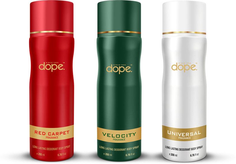 DOPE RED + VELO + UNIVERSAL Body Spray Combo | Deodorant Spray - For Men & Women  (600 ml, Pack of 3)