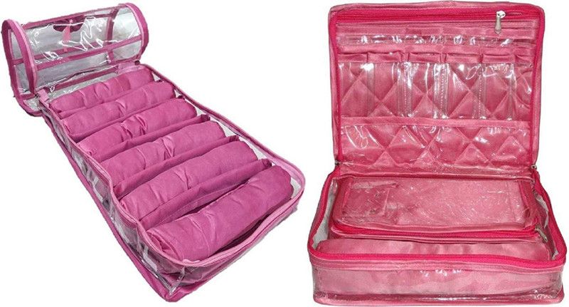 ultimatefashionista Combo 6rods Bangle box Churi box Locker Jewellery box Wardrobe Organiser Make Up Vanity Bag, Make Up storage box, Multipurpose Kit, Travelling Bag Vanity Box  (Pink,Pink)