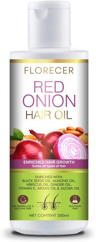 FLORECER Red Onion Hair Growth Oil With Argan & Jojoba ( 100% Pure ) For Men & Women Hair Oil (200 ml) Hair Oil  (200 ml)
