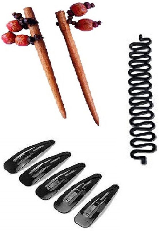 AKSHARFAB 2 PC JUDA STICK,6 PC BLACK TIC TACK PIN,1 PC HAIR STYLING CLIP( MULTI DESIGN) Hair Accessory Set  (Multicolor)