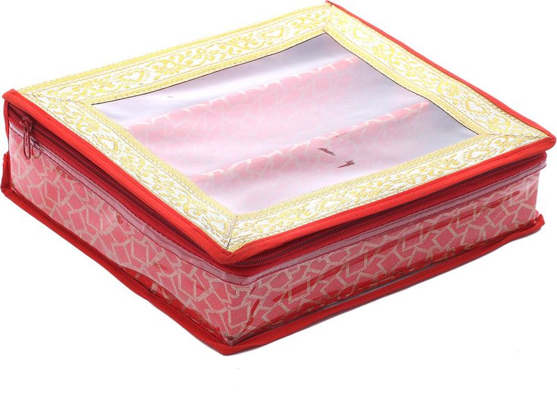 KUBER INDUSTRIES Brocade Hardboard Three Rod Bangle Box (Red) - CTKTC22888 Make Up Vanity Box  (Red)