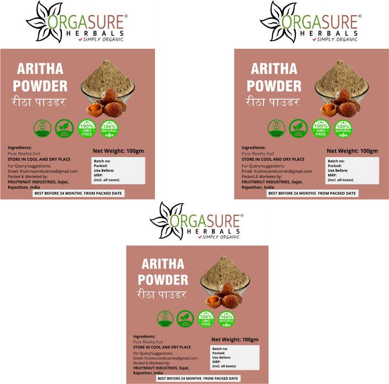 ORGASURE 100% Natural Reetha Powder for Hair Wash|Aritha|Soapnut Powder 300gm  (300 g)