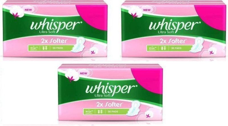 Whisper Ultra Soft (30+30+30) Pads Sanitary Pad (Pack of 3) Sanitary Pad  (Pack of 3)