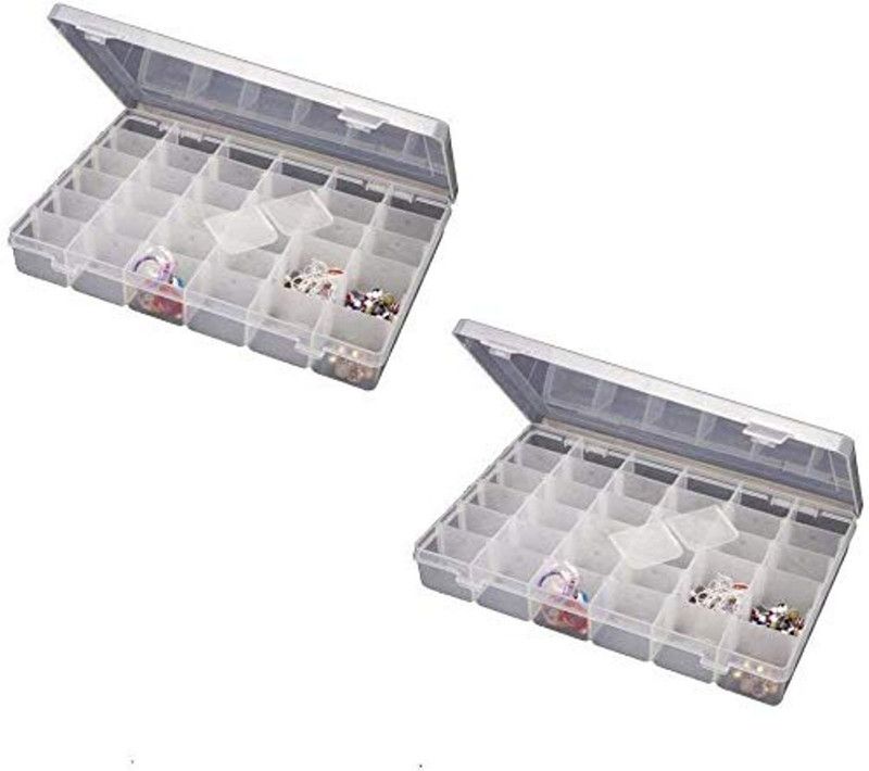 Sakrai Multipurpose Plastic Jewellery Organizer, household container and Kit Earring Organiser, small good Storage Box jewellery, 2 Qty 36 grid Vanity Box  (Transparent)