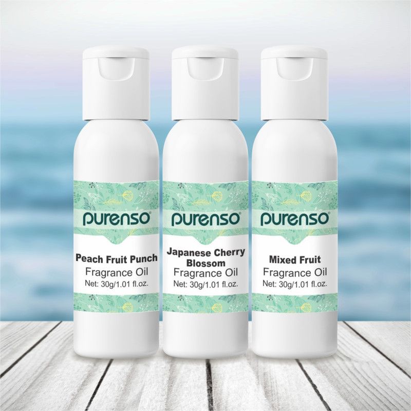 PURENSO Fragrance Oil Combo - Peach Fruit Punch + Japanese Cherry Blossom + Mixed Fruit (30g x 3 Bottles)  (90 g)