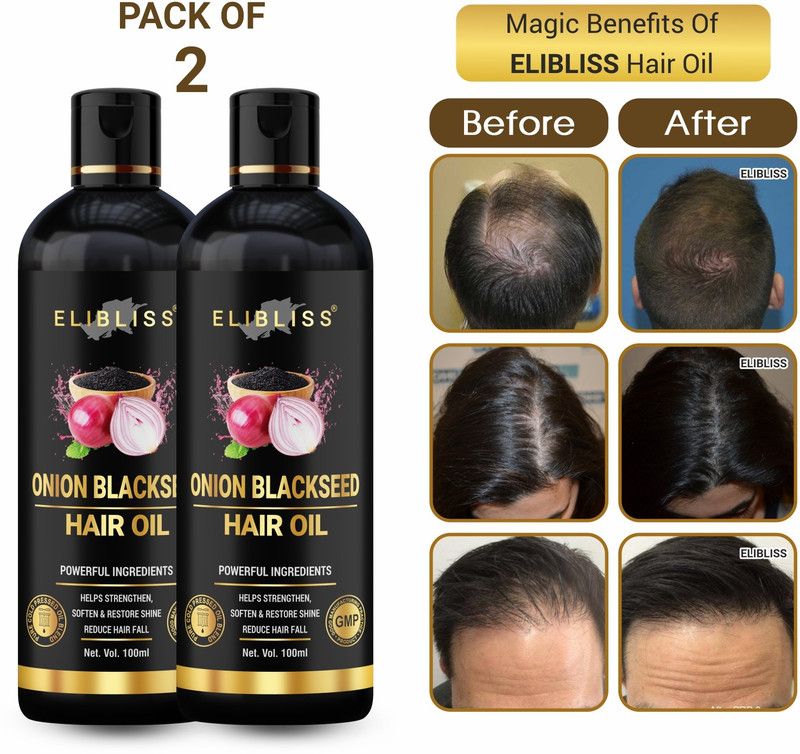 ELIBLISS Onion Black Seed Hair Oil for Hair Fall Control & Hair Growth Pack of 2 Hair Oil  (200 ml)