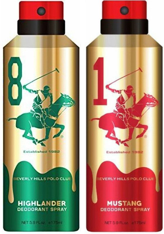 beverly hills Polo Club One Highlander & One Mustang Deo Deodorant Spray - For Men  (350 ml, Pack of 2)