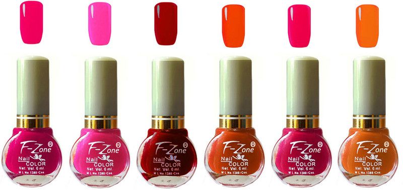 F-Zone Extra Shine Long Wear Durable Nail Polish Pack of 6 KS48 Multicolor  (Pack of 6)