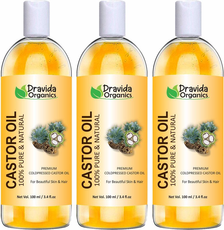 Dravida Organics Cold-Pressed 100% Pure Castor Oil (Pack of 3) Hair Oil  (300 ml)