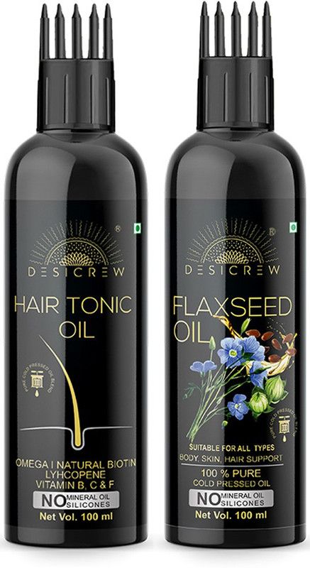 Desi Crew 100 % Pure Hair Tonic & Fenugreek Hair - WITH COMB APPLICATOR - Cold Pressed - For Skin , Body & Hair Care Combo Of 2 Bottle 200 ml Hair Oil  (200 ml)