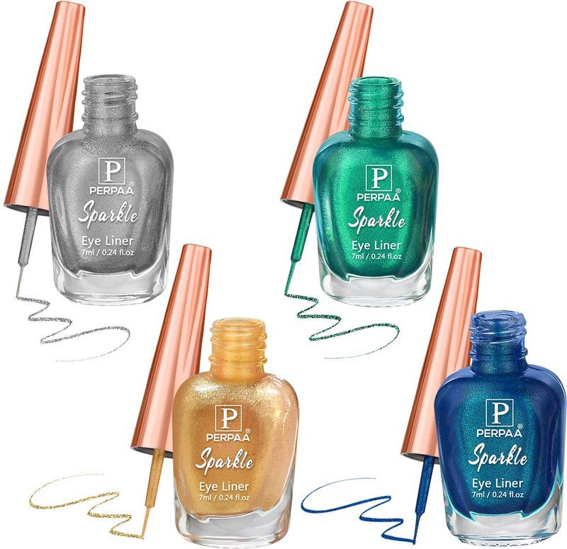 Perpaa Glitter Liquid Eyeliner, Water Resistant ,Smudge Proof,Transfer Proof Combo Pack 28 ml  (Green, Golden, Silver, Blue)