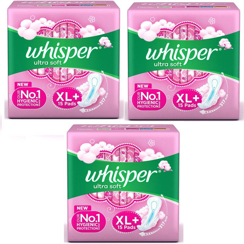 Whisper Ultra Soft XL Plus 15+15+15 Count Sanitary Pads Sanitary Pad  (Pack of 3)
