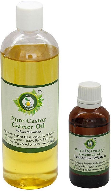 R V Essential Castor Carrier Oil (100ml) and Rosemary Essential Oil (30ml)- 100% Pure & Natural  (130 ml)