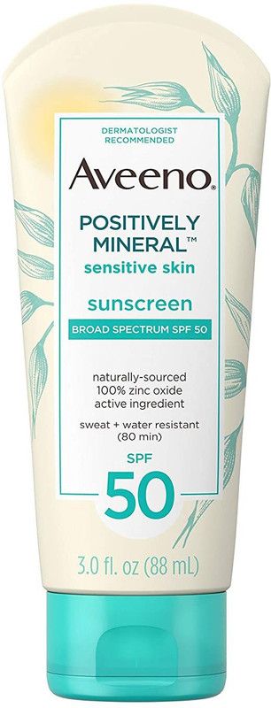Aveeno Positively Mineral Sensitive Skin Daily Sunscreen Lotion Sweat & Water-Resistant - SPF 50  (88 ml)