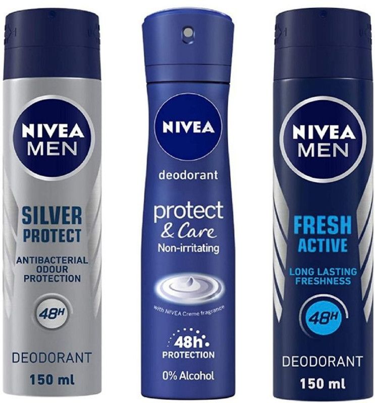 NIVEA Silver Protect Deo 150 ml , Protect Care Deo 150 Ml , Fresh Active Deo 150 ml (Pack of 3) # 184 Deodorant Spray - For Men & Women  (450 ml, Pack of 3)