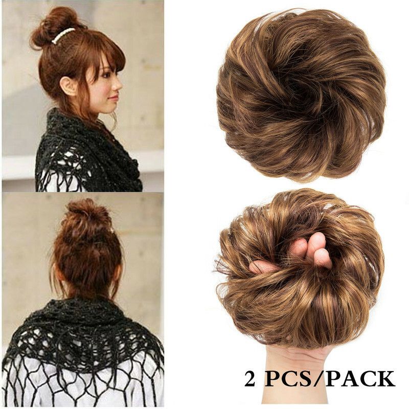 Chronex Pack of 2pcs Synthetic Nylon Bun Wavy Curly Messy Donut Scrunchie Hair Extension