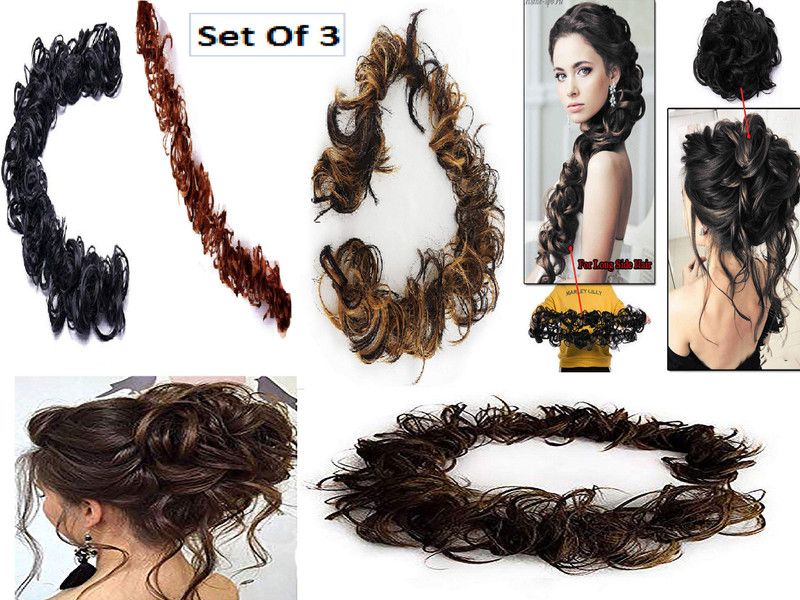 Bueno Women Messy Frill Extensions For Ponytail And Bun Juda Maker Extension for Women and Girls (Black/Brown/Medium Brown) Hair Extension