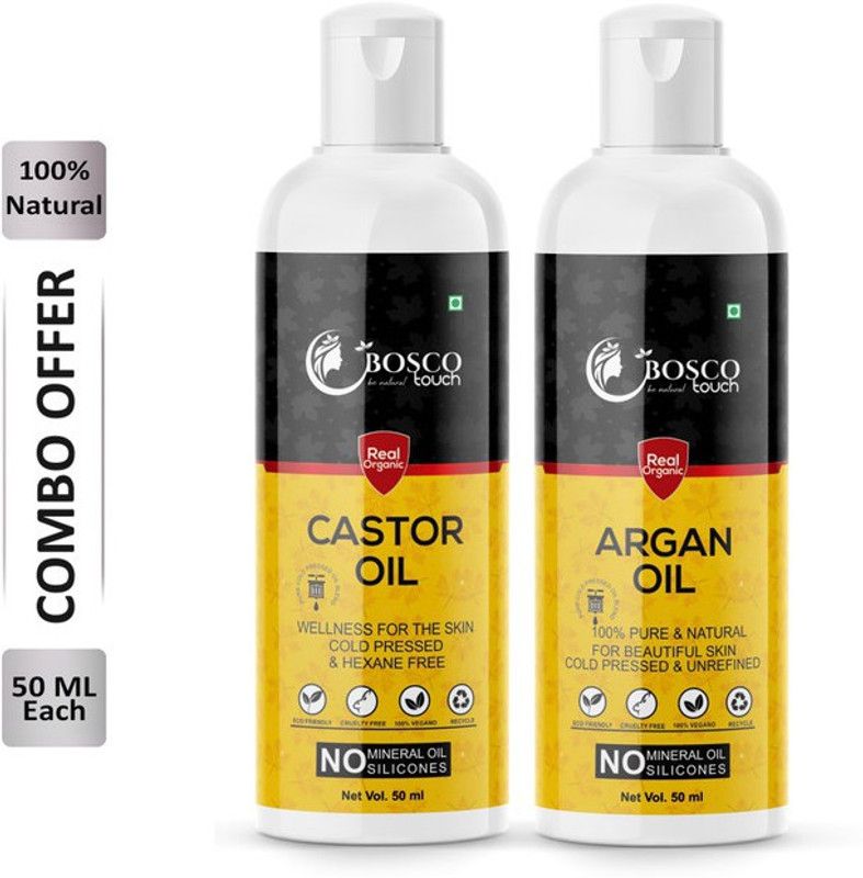 Bosco Touch 100% Pure Castor Oil 50ML & Argan Oil 50ML Combo For Rapid Hair Growth, Anti Hair Fall, Split Ends & Promotes Softer & Shinier Hair (Pack Of 2) Hair Oil  (100 ml)
