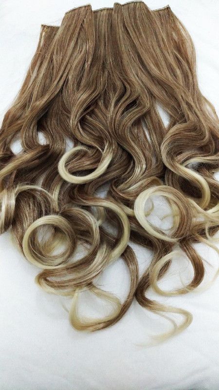 Confidence Clip in Extensions Brown with Blonde Highlights For Women & Girls | Best Quality Blonde Curly Extension for Women & Girls - 24 Inches Synthetics Extension Hair Extension