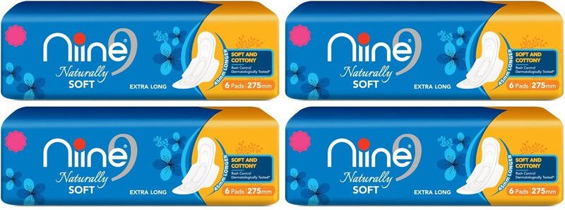 nine Naturally Soft 275 mm XL - 6+6+6+6 Pads Sanitary Pad  (Pack of 24)