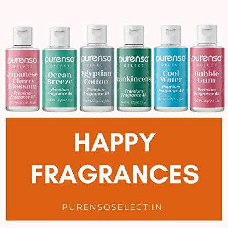 PURENSO Select Set of Happy Scent of 6 Premium Fragrance Oil For Soap Making - Japanese Cherry Blossom, Ocean Breeze, Frankincense, Egyptian Cotton, Bubble Gum, Cool Water 10g Each  (60 g)