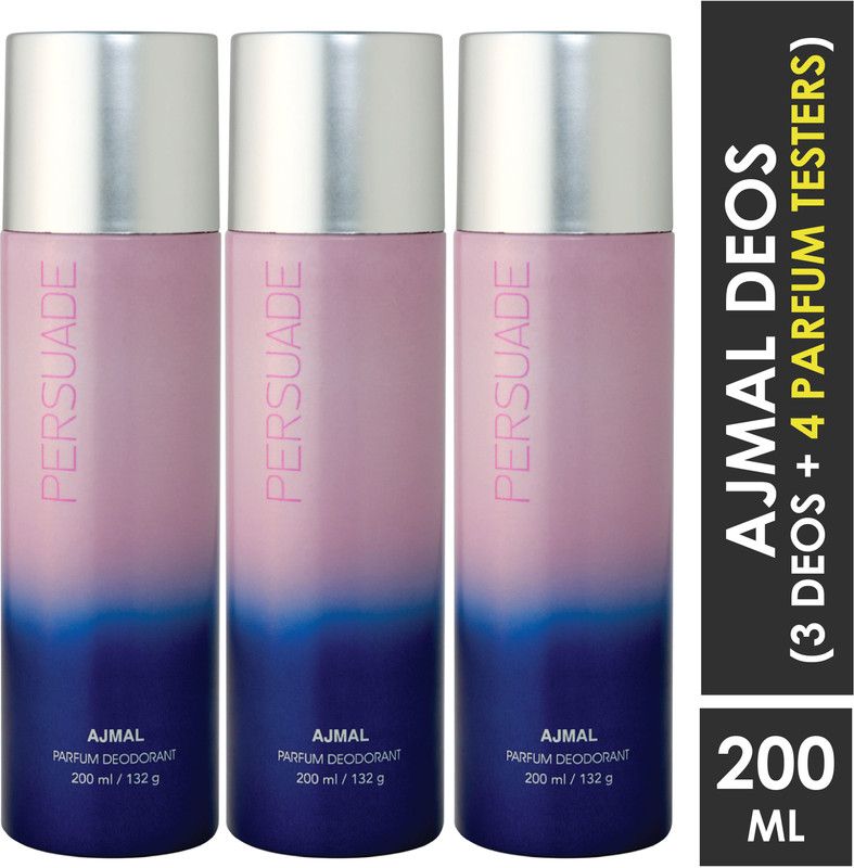 Ajmal Distraction, Magnetize & Persuade Pack of 3 Deos 200ml each (Total 600ML) Deodorant Spray - For Men & Women  (600 ml, Pack of 3)
