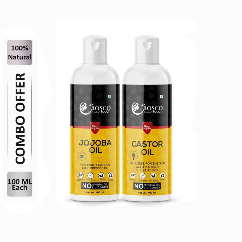 Bosco Touch 100% Pure Jojoba Oil 100ML & Castor Oil 100ML Combo For Rapid Hair Growth, Anti Hair Fall, Split Ends & Promotes Softer & Shinier Hair (Pack Of 2) Hair Oil  (200 ml)