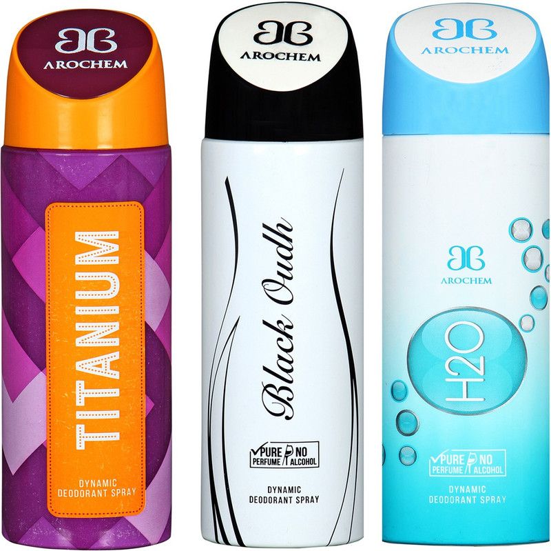 AROCHEM TITANIUM & BLACK OUDH & H20 DYNAMIC DEODORANT SPRAY Deodorant Spray - For Men & Women  (600 ml, Pack of 3)