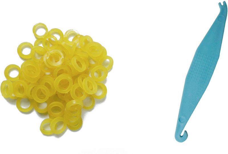 Dentosmile Orthodontic Extraoral Latex Elastics | Dental elastics| Tooth Colours Pack of 100 Pcs + Placer for Braces | Size (5/16” - 14 Oz) | Rubber Band  (Yellow)