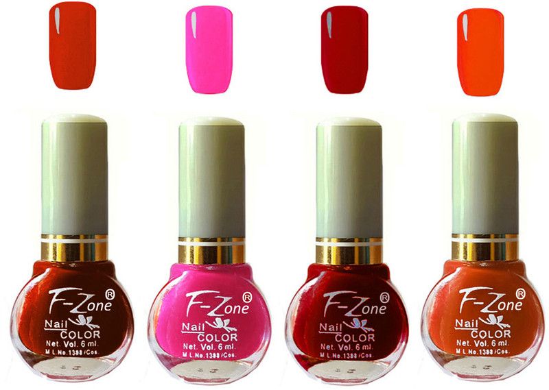 F-Zone Extra Shine Long Wear Durable Nail Polish Pack of 4 KS89 Multicolor  (Pack of 4)