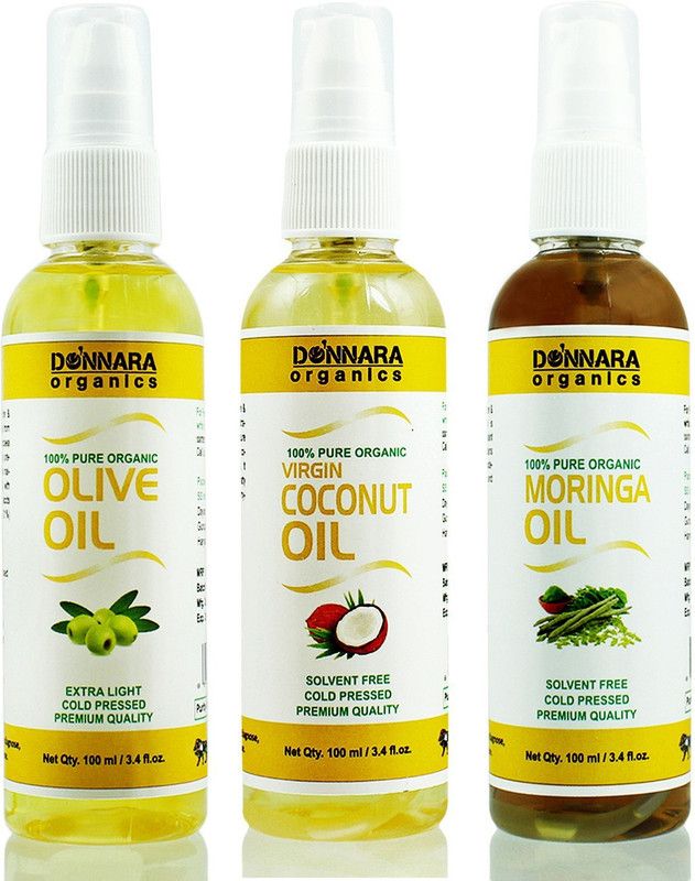 Donnara Organics Premium Olive oil, Coconut oil & Moringa oil Combo pack of 3 bottles of 100ml(300 ml) Hair Oil  (300 ml)