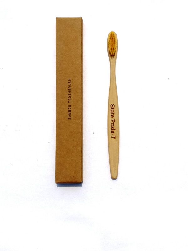 State Pride - T Biodegradable Bamboo Toothbrush for Adults - Pack of 1| Eco Toothbrushes | 100% Biodegradable Handle | yellow Colours Medium Bristles | Recyclable Toothbrush | BPA & Plastic-Free Medium Toothbrush