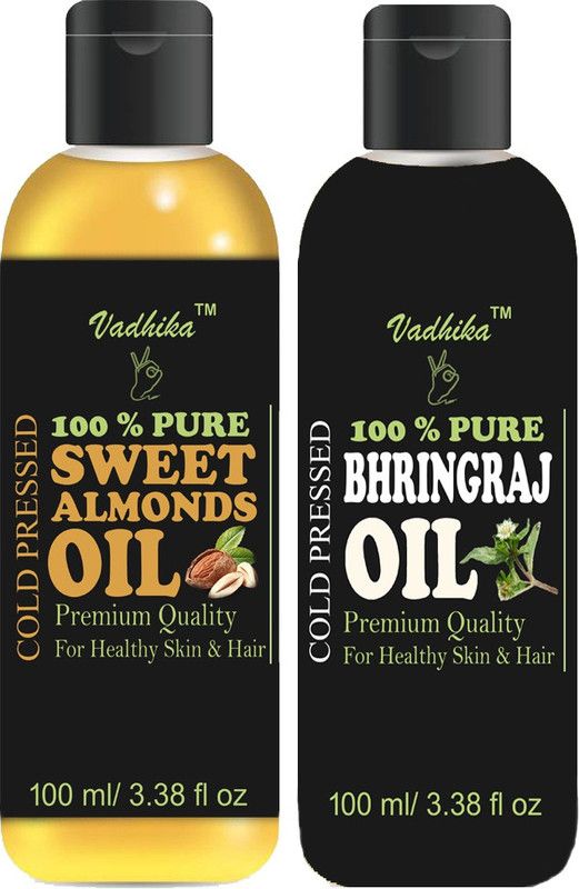 Vadhika 100%-Pure Sweet Almond Oil & Bhringraj Oil Pack Of 2 Bottle  (200 ml)