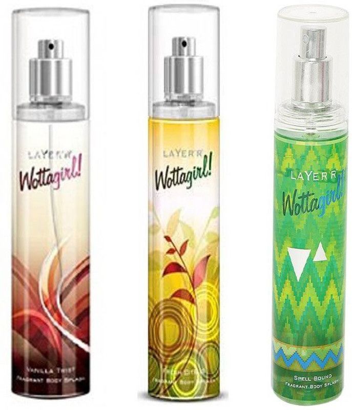 LAYER'R LAYERR WOTTAGIRL SECRET CRUSH FRAGRANT BODY SPLASH + 1 LAYERR WOTTAGIRL DEEP SPACE FRAGRANT BODY SPLASH + 1 LAYERR WOTTAGIRL AMBER KISS FRAGRANT BODY SPLASH Deodorant Spray - For Women  (405 ml, Pack of 3)