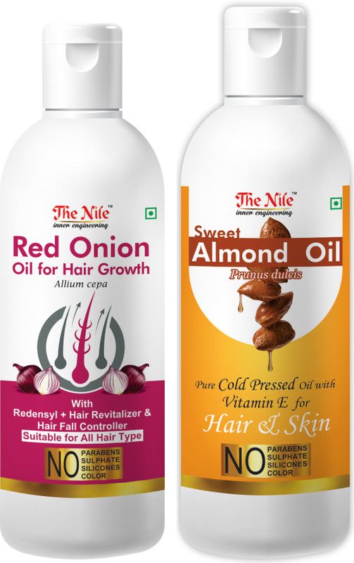 The Nile Red Onion Oil with Redensyl + Hair Revitalizer, Hair Regrowth & Hair Fall Control Hair Oil 100 ML + Pure Cold Pressed SWEET ALMOND OIL with Vitamin E for Hair Regrowth & Body Oil 150 ML (Combo Offer of 2 Bottle) (250 ML) Hair Oil  (250 ml)