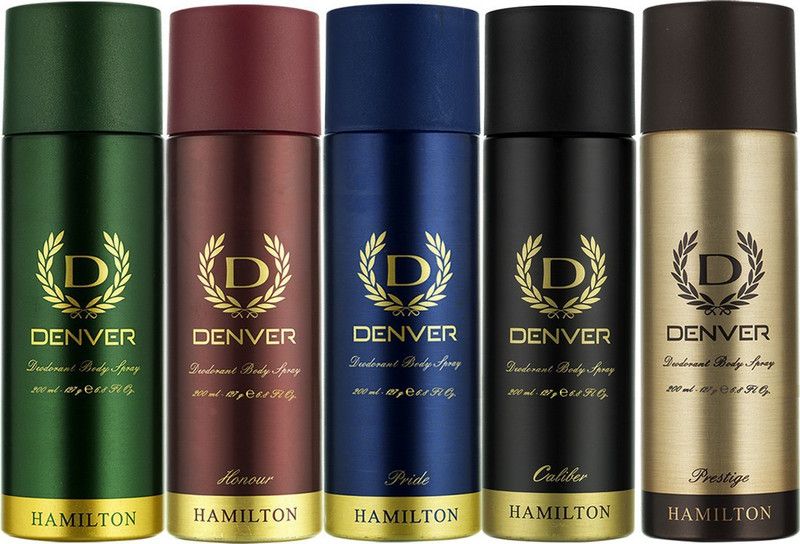 DENVER Hamilton, Honour, Pride, Caliber and Prestige Combo Deodorant Spray - For Men  (1000 ml, Pack of 5)