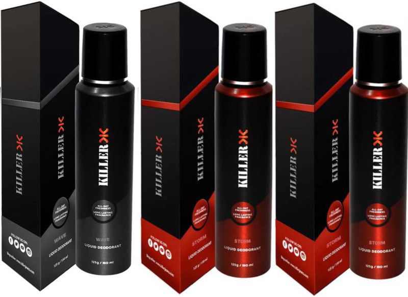 Killer 1Wave, 2 Storm (150ml Each) Deodorant Spray - For Men & Women  (450 ml, Pack of 3)