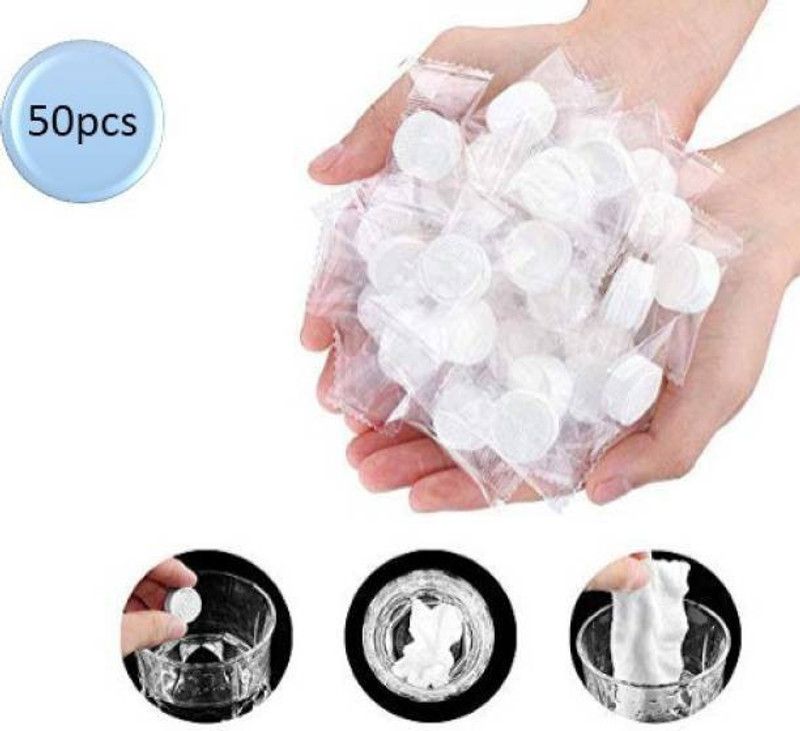 GSC Magic Tablet Coin Tissue Mini Compressed Towels Disposable Tablet Towel Cotton Coin Tissue Wipes for Travel Camping Beauty[PACK OF 50 Coin Candy Tablet ]  (50 Tissues)