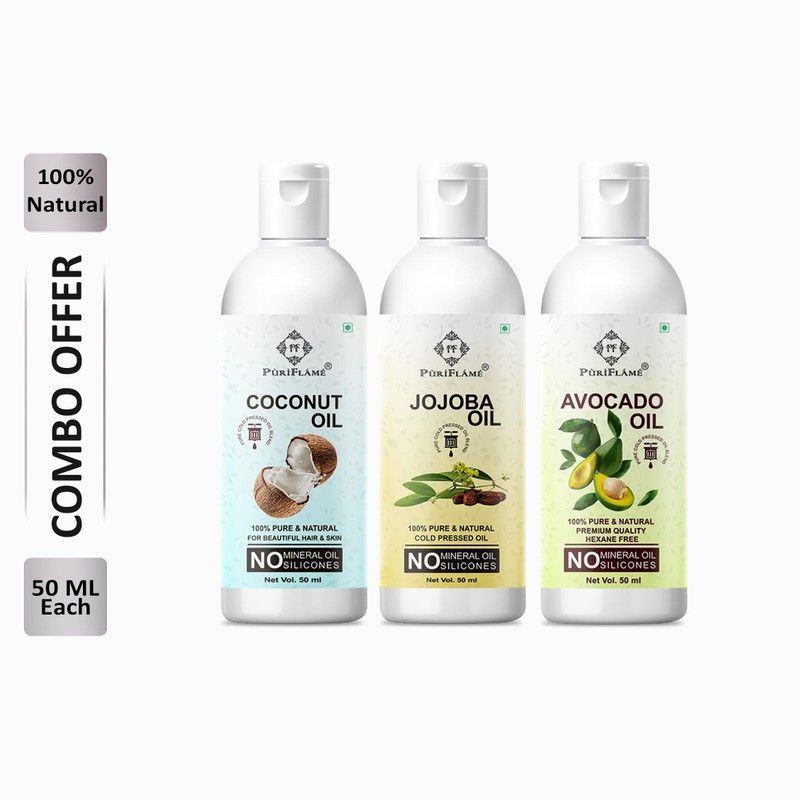 PuriFlame 100% Pure Coconut Oil 50ML & Jojoba Oil 50ML & Avocado Oil 50ML Hair Oil  (150 ml)