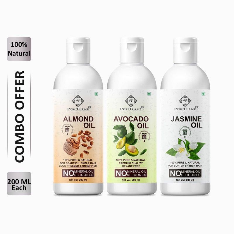 PuriFlame 100% Pure Almond Oil 200ML & Avocado Oil 200ML & Jasmine Oil 200ML Combo Hair Oil  (600 ml)