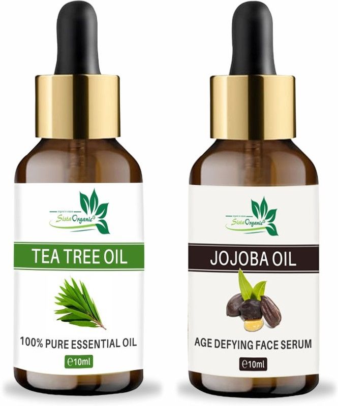 Sista Organic Tea Tree Essential Oil (10ml) + Cold Pressed Jojoba oil for skin (10ml) - Set of 2  (20 ml)