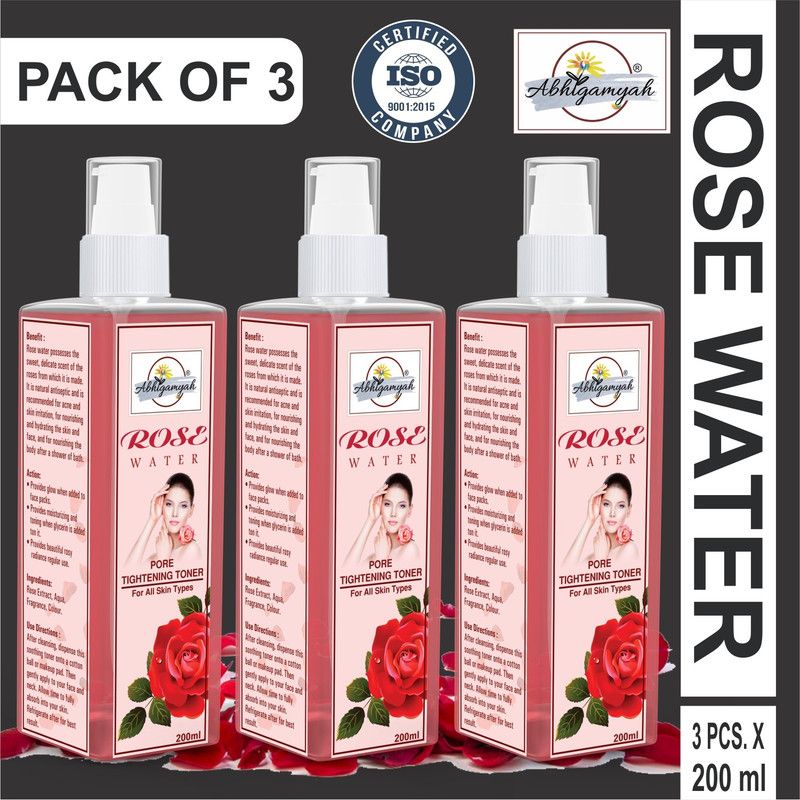 ABHIGAMYAH Rose Water Helps in Skin toning, Gulab Jal, Chemical Free (200 ml) Pack of 3 Men & Women  (200 ml)