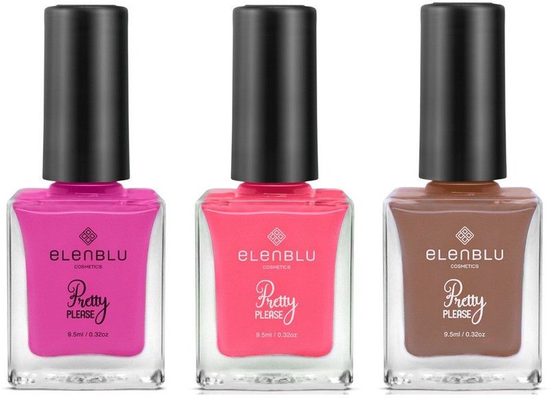 Elenblu Premium Nail Polish Pretty Please High Gloss Nail Female AF, Pink Lemonade And Coco Shade Combo 9.5ml Each (Set Of 3) Multicolor
