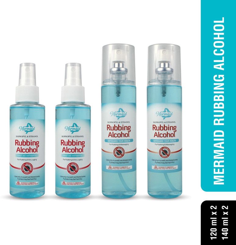 Mermaid Rubbing Alcohol ( 120+ 140ml), 4 Pack Sanitizer Spray Bottle  (4 x 130 ml)