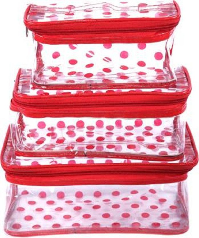 Chehek Set of 3 Dot Cosmetic toiletary Organizer Makeup storage Vanity Box (RED) Cosmetic Box, Makeup Box, Storage Case, Shaving Kit Vanity Box  (Red)