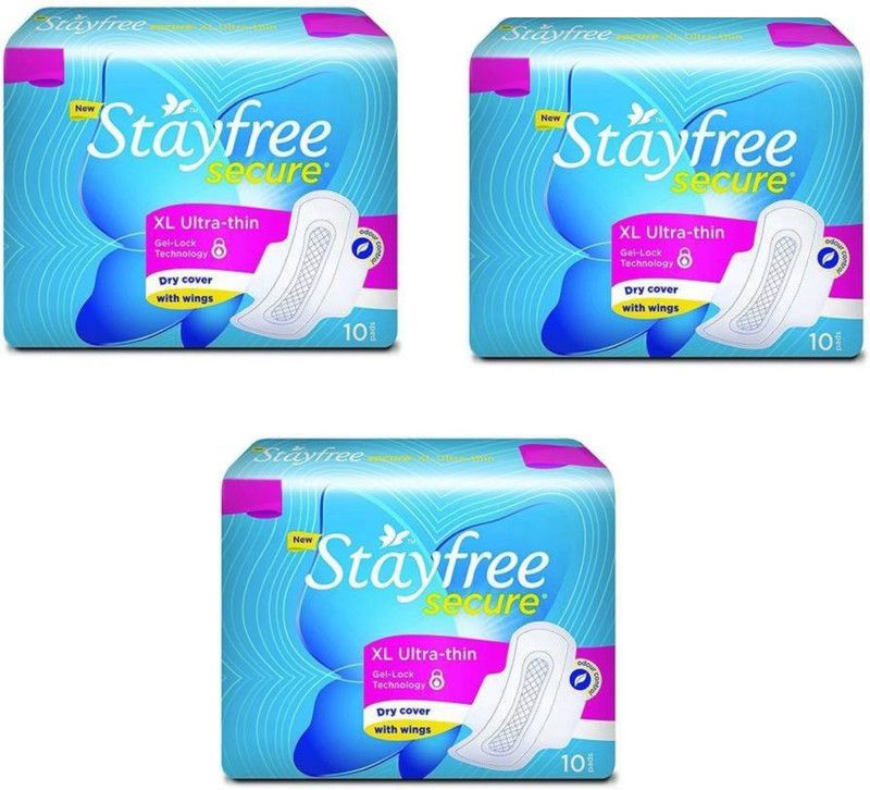 STAYFREE Secure Ultra Thin XL+10 +10 +10 Wings Sanitary Pad Sanitary Pad (Pack of 3) Sanitary Pad  (Pack of 30)