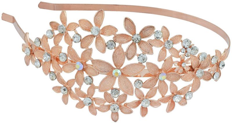 Dzinetrendz Rose Gold cover on Brass CZ Broad Hairband Hair Accessory Women Girls Hair Band  (Brown)