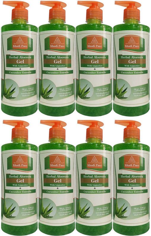 Khadi Pure Aloevera Gel (Green ) - 500ml (Set of 8)  (4000 ml)